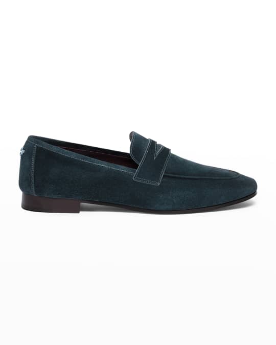 Bougeotte Suede SlipOn Penny Loafers, Teal Neiman Marcus
