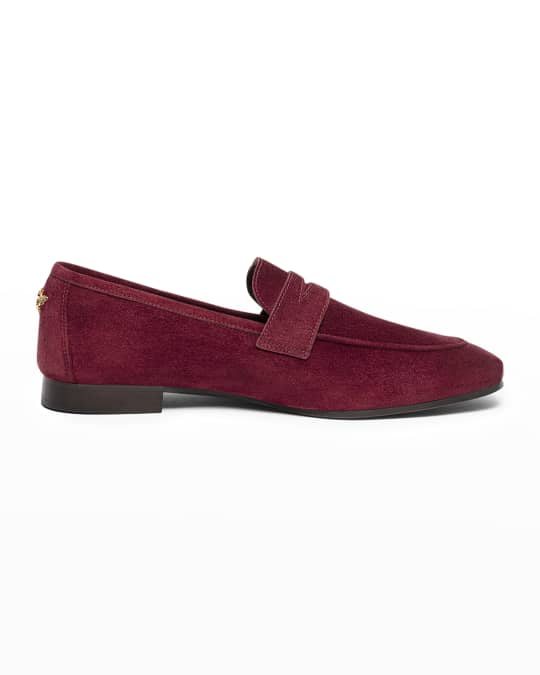Bougeotte Suede SlipOn Penny Loafers, Burgundy Neiman Marcus