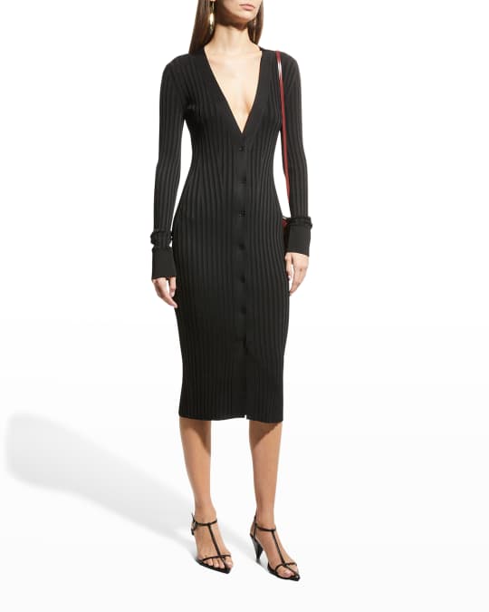 strapless open back dress White Ribbed Knit Button Down Cardigan Midi Dress – House of Wallace main image 0