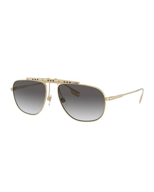 Burberry Men's Icon Stripe Brow-Bar Aviator Sunglasses