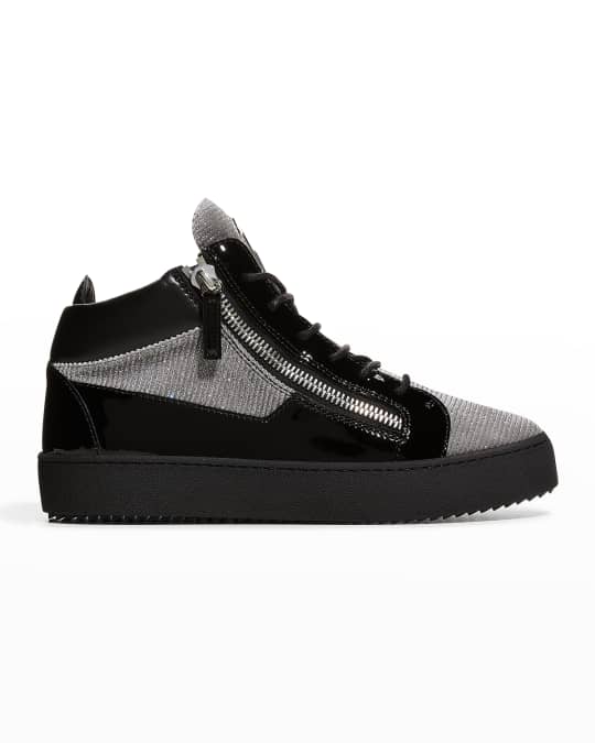 Giuseppe Zanotti Men s Kenin Double Zip Patent Glitter Mid Top Sneakers Neiman Marcus