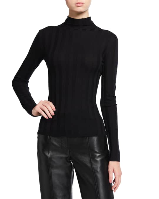 St. John Ribbed Wool Funnel Neck Sweater Neiman Marcus