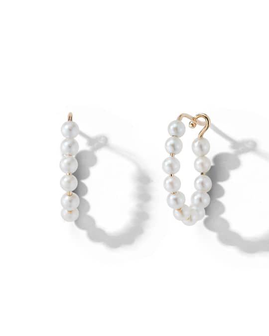 Mizuki 14k Gold Akoya Small Pearl Hoop Earrings Neiman Marcus