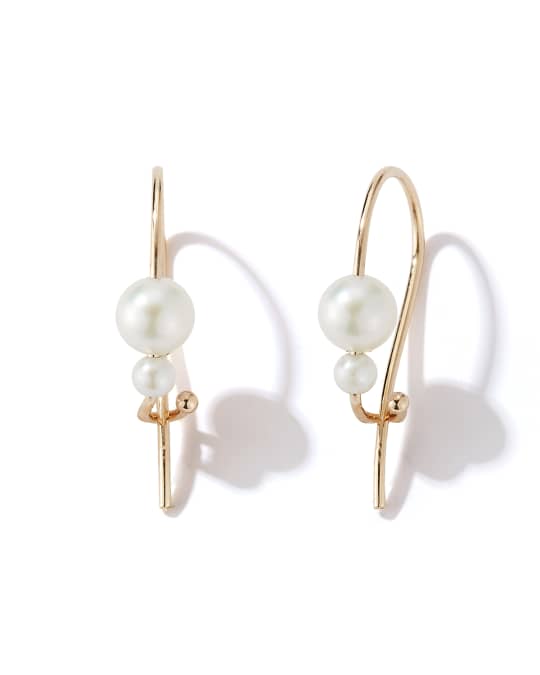 Mizuki 14k Gold Two-Pearl Akoya Wire Hoop Earrings | Neiman Marcus