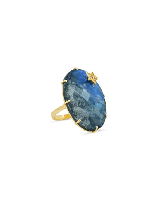 Rainbow Moonstone and Hematite Oval Ring, Size 7