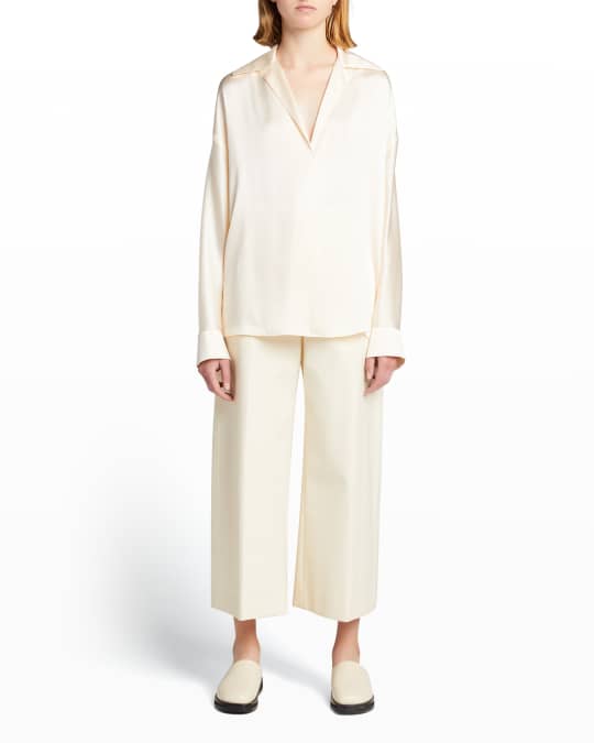 Vince Shaped-Collar Silk Pullover Top | Neiman Marcus