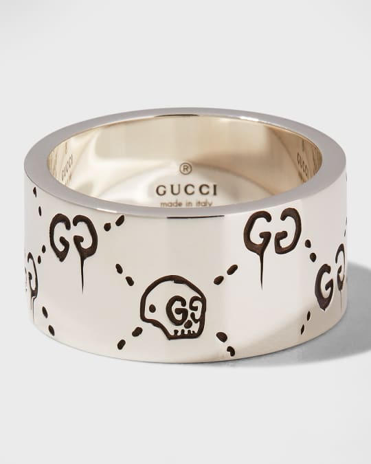 Gucci Men's Ghost 12mm Sterling Silver Band Ring | Neiman Marcus