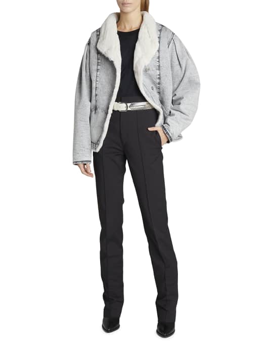 Isabel Marant Denim Jacket w/ Faux-Fur Lining | Neiman Marcus
