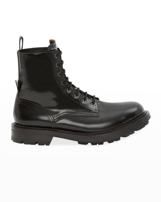 Alexander McQueen Men's Calf Leather Combat Boots | Neiman Marcus