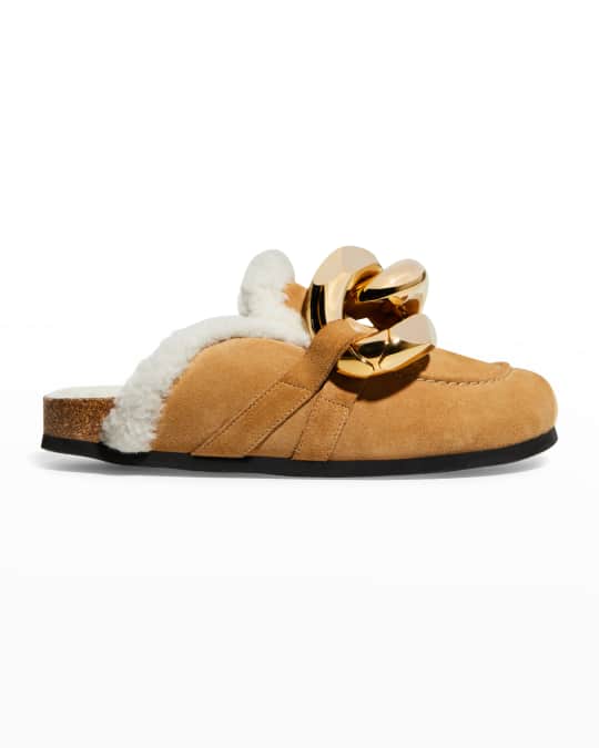 JW Anderson Suede Shearling Chain Mules | Neiman Marcus