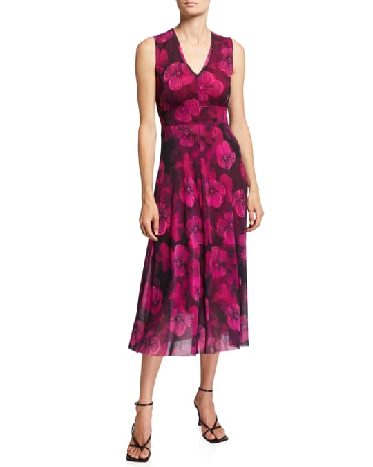 Fuzzi Small Floral Deco Sleeveless Midi Dress | Neiman Marcus