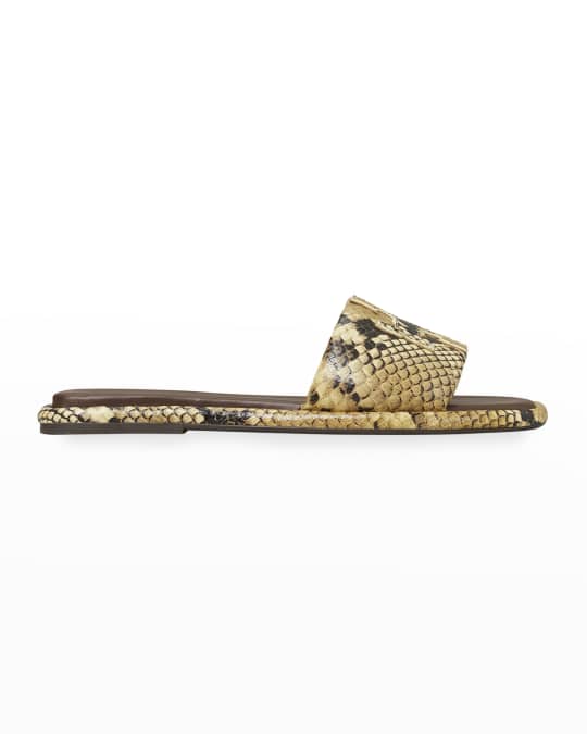 Tory Burch Double T Snake Print Slide Sandals Neiman Marcus