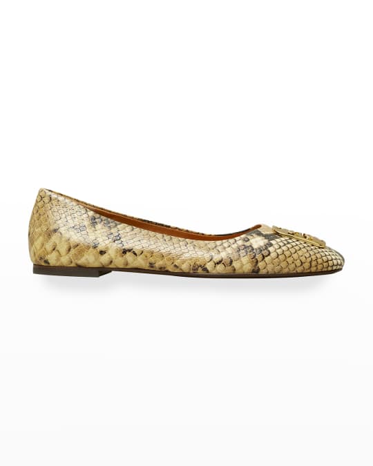 Tory Burch Georgia Snake Print Medallion Ballerina Flats