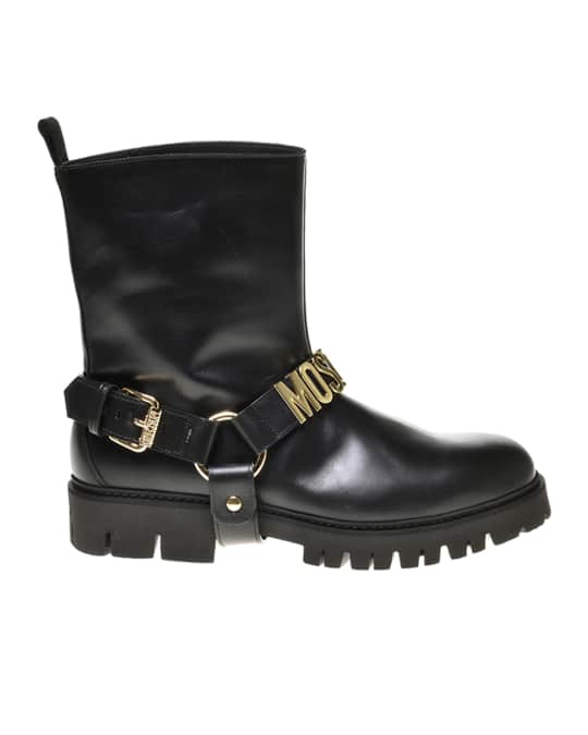 Moschino Men's Logo Harness Ankle Boots | Neiman Marcus
