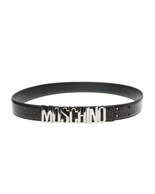 Moschino Men's Logo-Buckle Leather Belt | Neiman Marcus