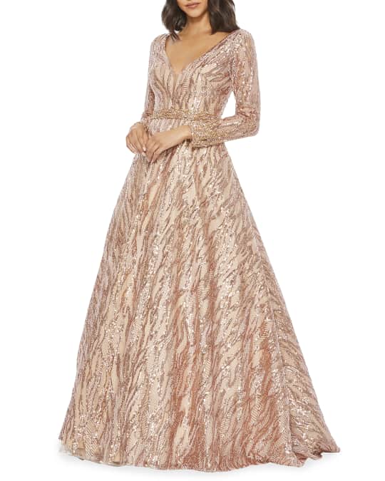 Novelty Sequin Long Sleeve Ball Gown