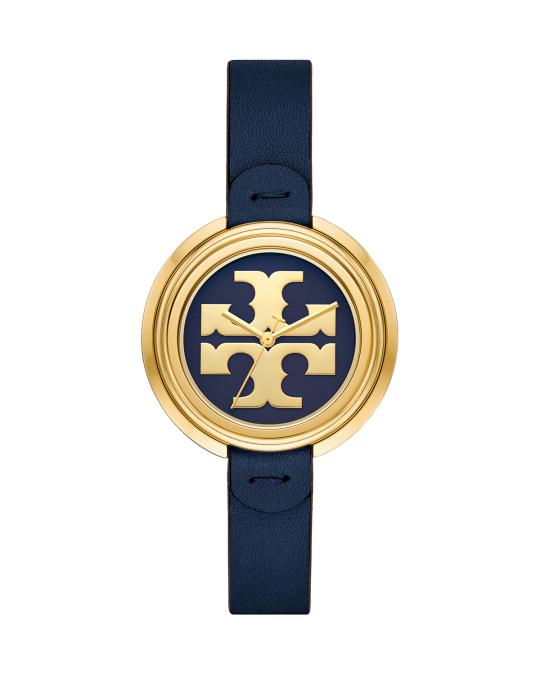 Tory Burch Miller Watch with Leather Strap, Navy/Gold  display picture 2