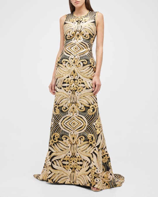 Naeem Khan Ribbon Embroidered Open-Back Mermaid Gown | Neiman Marcus