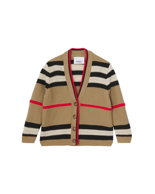 Burberry Girl's Leeta Icon Stripe Rib Knit Cardigan, Size 6M-2