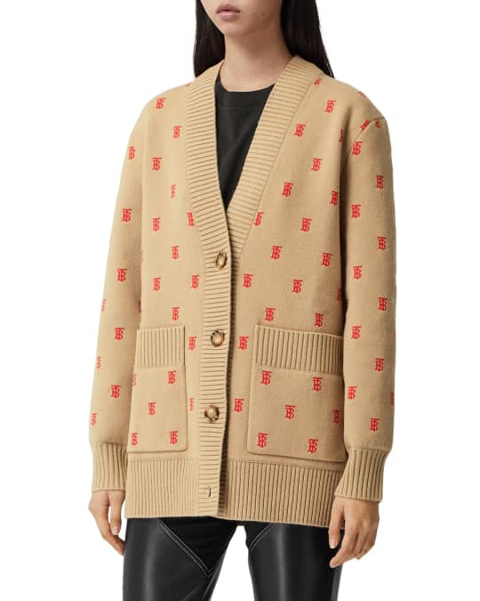 Burberry Palena TB-Monogram Wool-Cashmere Cardigan | Neiman Marcus