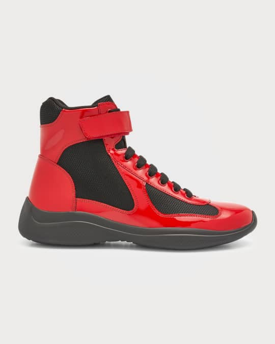 Prada Men's America's Cup Patent Leather High-Top Sneakers