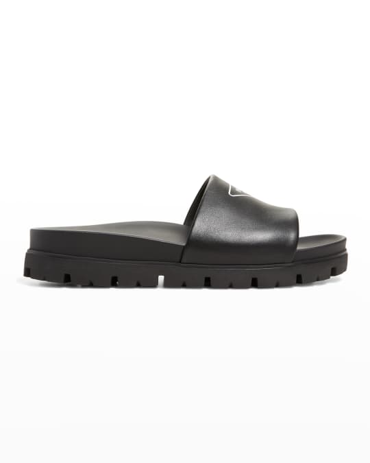 Prada Men s Leather Logo Slide Sandals Neiman Marcus