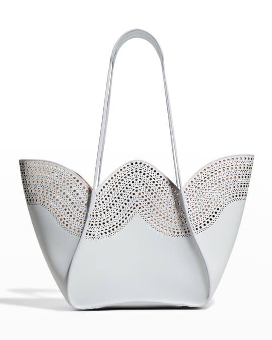 【ALAIA】White crystal-embellished laser-cut【新品同様】 Alaïa Laser-cut leather mules ALAÏA