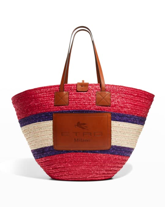 Striped Straw Beach Tote Bag