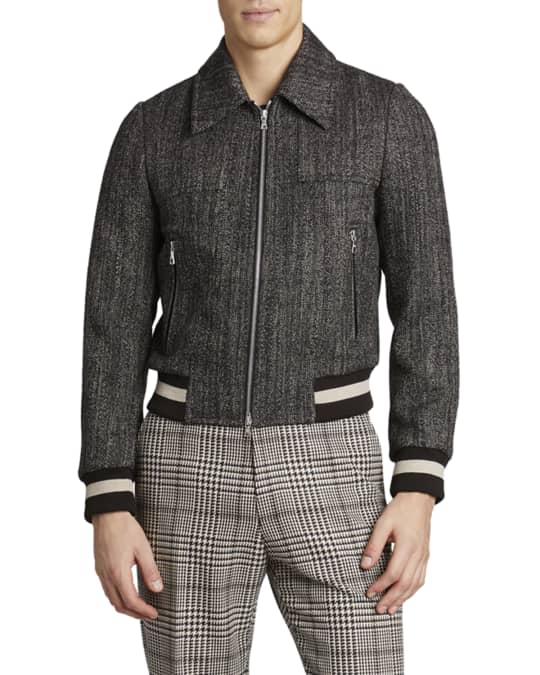 Dries Van Noten Men's Vox Wool Tweed Bomber Jacket Neiman Marcus