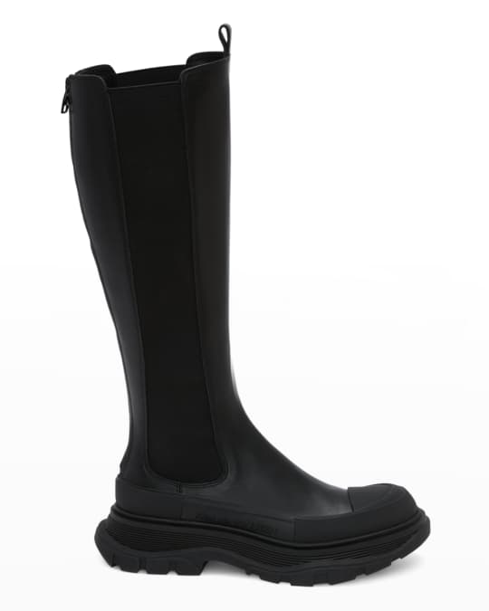 Alexander McQueen Wander Leather Rubber-Tread Knee Boots | Neiman Marcus