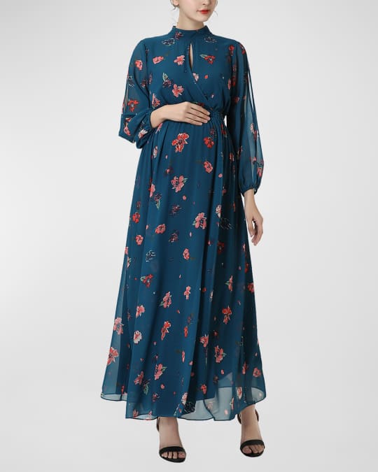 Maternity Finley Mock Neck Floral Print Maxi Dress
