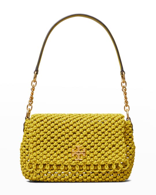 Tory Burch Neutrals, Yellow Leather Trimmed Nylon Shoulder Bag