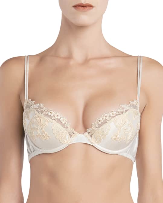 White silk push-up bra with frastaglio