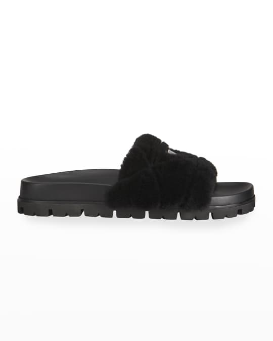 Prada Fussbet Shearling Slide Slippers