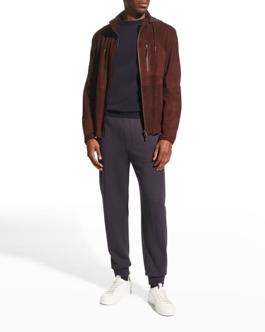 ZEGNA Men s Bordeaux Suede Blouson Jacket w Hood Neiman Marcus
