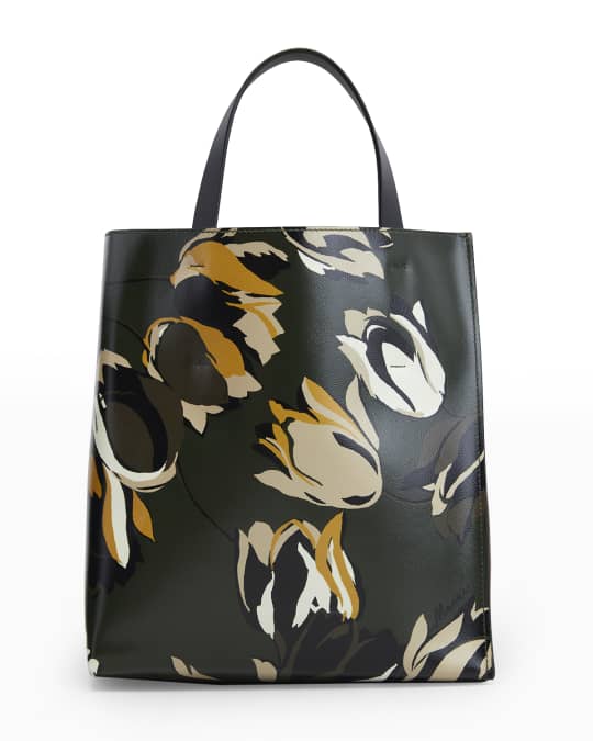 Marni Tulip-Print Colorblock North-South Tote Bag