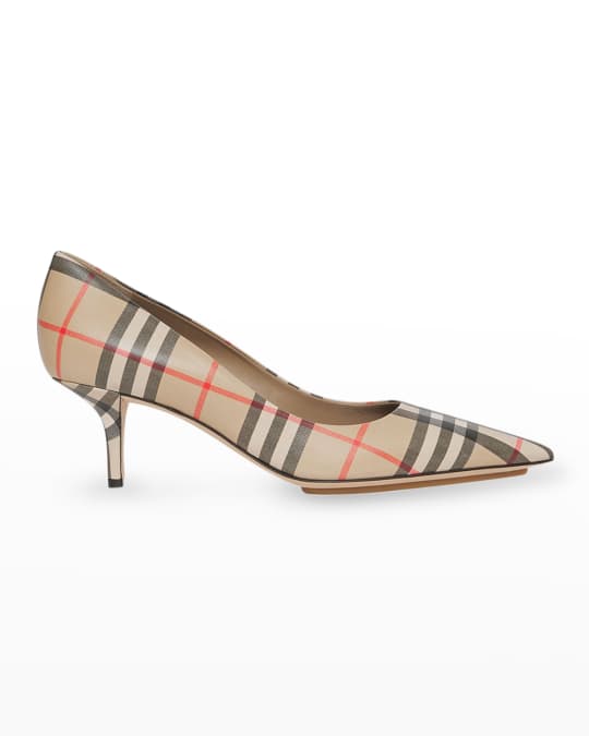 Aubri Check Print Leather Pumps