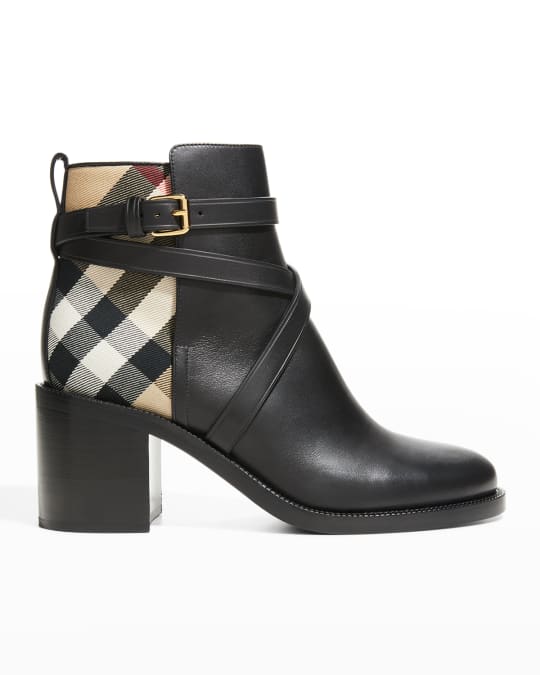 Burberry Pryle House Check Leather Ankle Booties Neiman Marcus