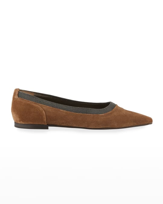 Brunello Cucinelli Suede Monili Ballerina Flats | Neiman Marcus