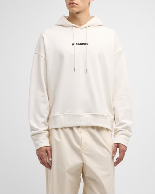 Jil Sander Men's Cotton Terry Boxy Logo Hoodie | Neiman Marcus