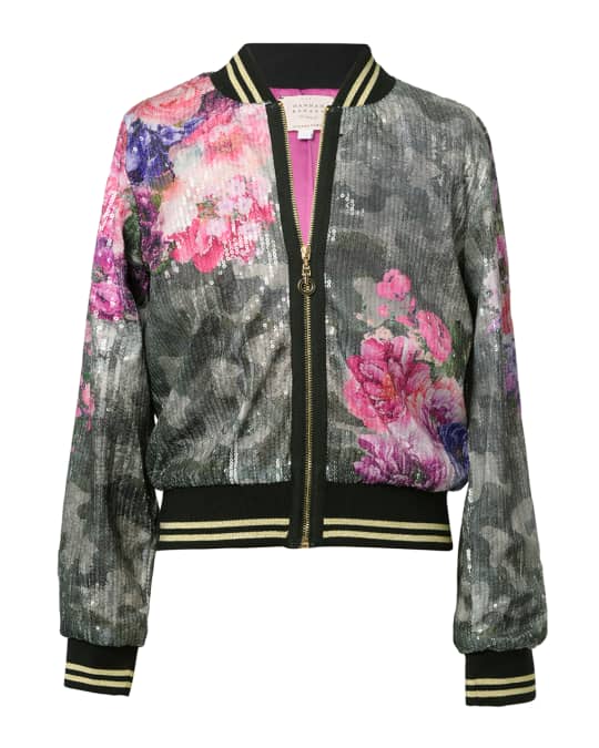Hannah Banana Girl s Floral Sequin Embellished Bomber Jacket Size