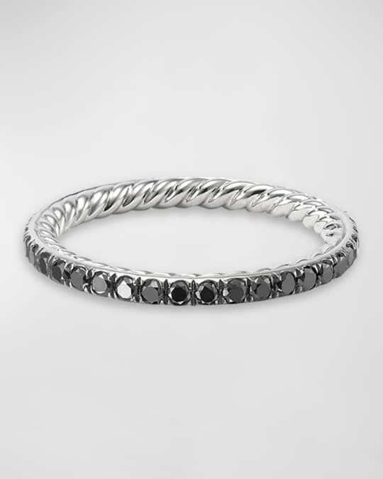 David Yurman 1.85mm Platinum Black Diamond Wedding Band Size 5.5