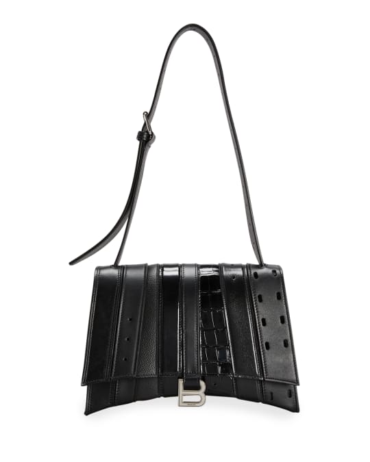 Balenciaga Black Leather Mixed Media Embossed Leather Hourglass