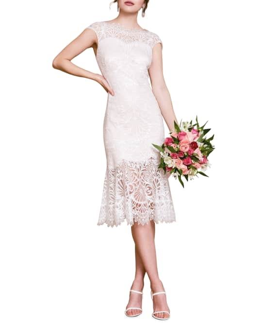 Corded Embroidery on Tulle Dress with Sheer Illusion Neckline