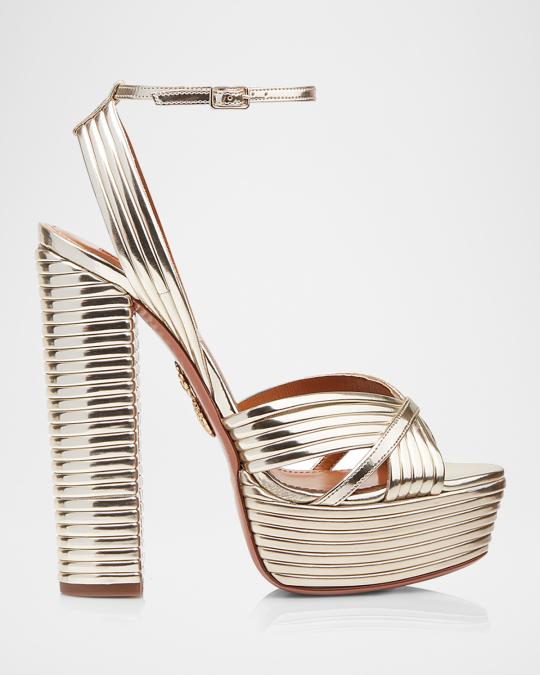 Aquazzura Sundance 140mm Metallic Platform Sandals, Gold | Neiman
