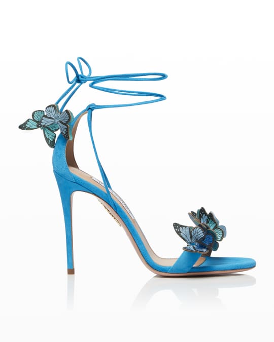 Aquazzura Papillon 105mm Suede 3-D Butterfly Sandals | Neiman Marcus