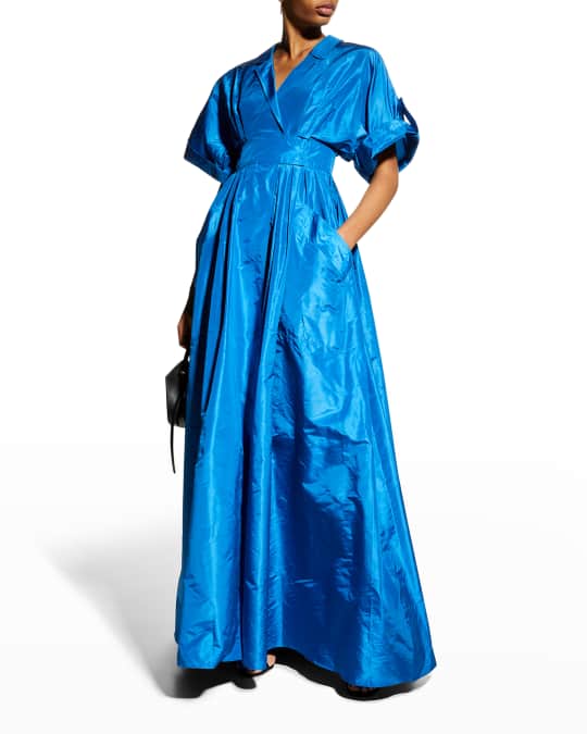 Carolina Herrera Wide-Sleeve Shirt Ball Gown w/ Pockets | Neiman Marcus