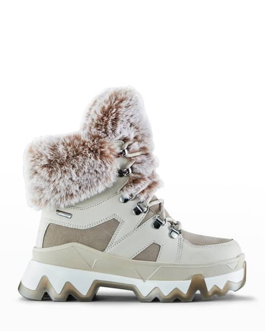Warrior Mix Leather Snow Boots w Faux Fur Trim