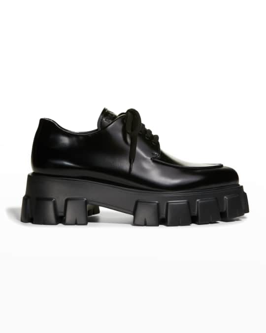 Prada Monolith Sharp Leather Lug-Sole Lace-Up Shoes | Neiman Marcus