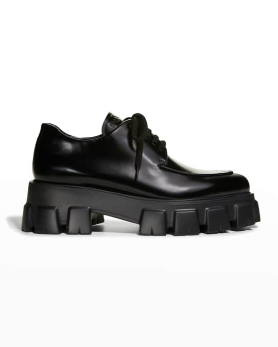 Prada Monolith Sharp Leather Lug Sole Lace Up Shoes Neiman Marcus